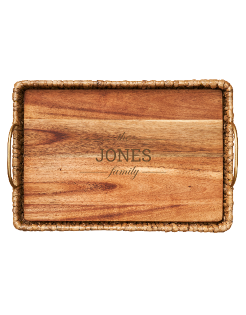 Maple Leaf At Home Water Hyacinth Rectangle Tray with Metal Handles and Acacia Wood Liner