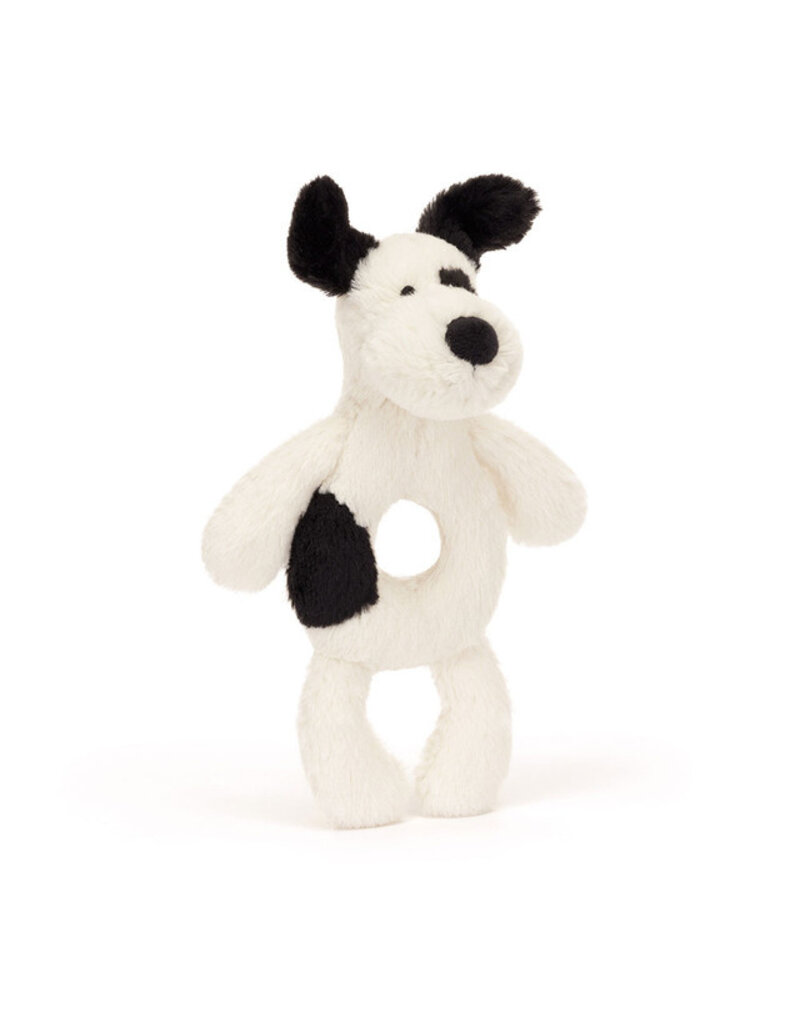 Jellycat Bashful  Black and Cream Puppy Ring Rattle