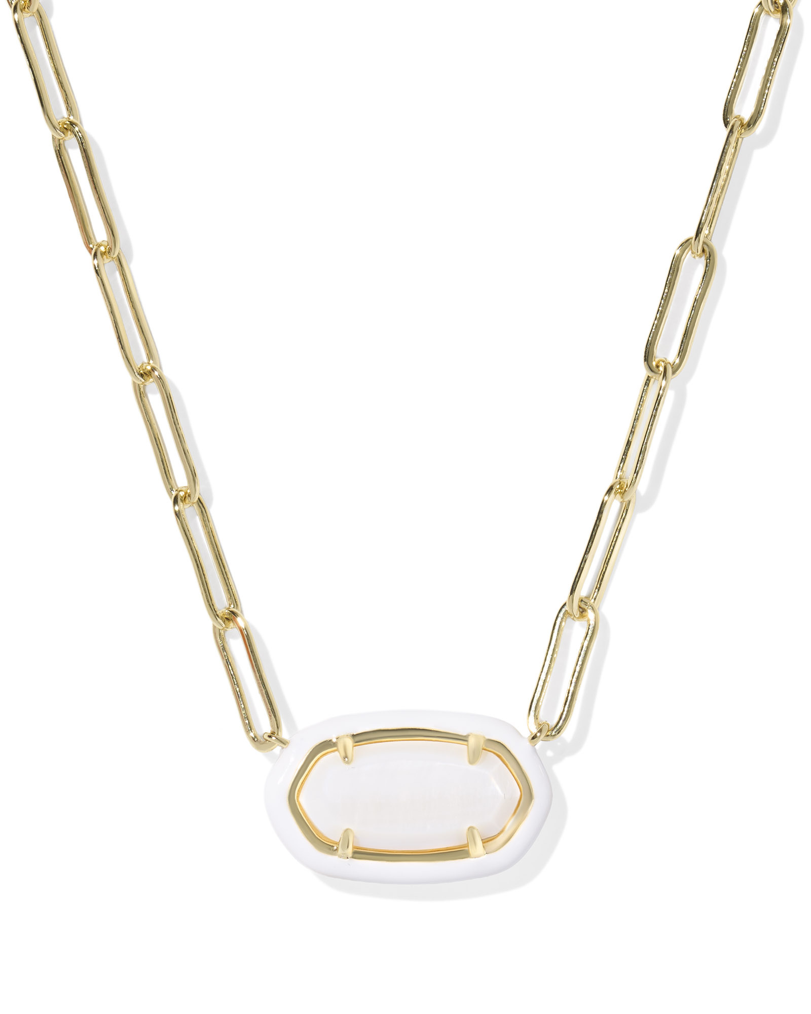KENDRA SCOTT: WHITE ELISA ENAMEL FRAME PAPERCLIP NECKLACE main image 0