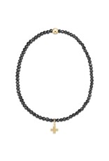 Enewton Faceted Hematite Signature Cross Gold Charm Bead Bracelet