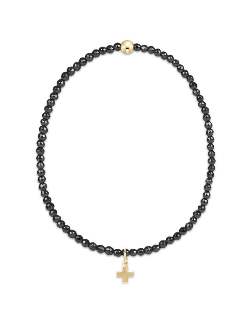Enewton Faceted Hematite Signature Cross Gold Charm Bead Bracelet
