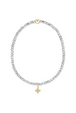 Enewton Silver Faceted Hematite Signature Cross Gold Charm Bead Bracelet