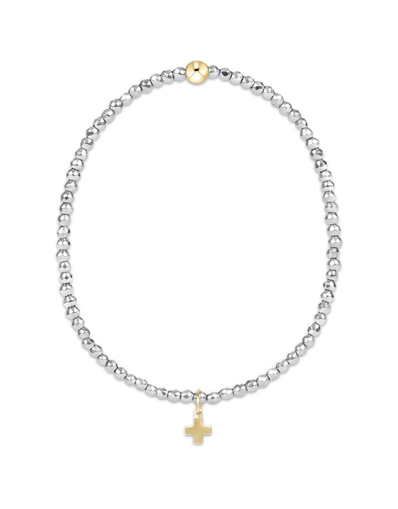 Enewton Silver Faceted Hematite Signature Cross Gold Charm Bead Bracelet