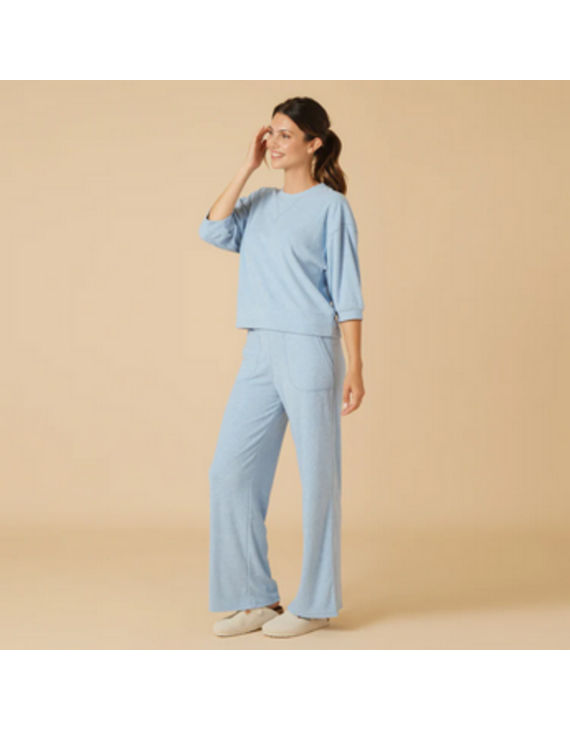 Softies Terry Cropped Sleeve Crew Neck w/ Wide Leg Pant