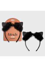Kitsch Satin Cat Ears Headband - Black Glitter