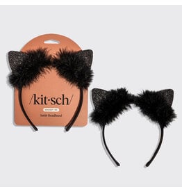 Kitsch Satin Cat Ears Headband - Black Glitter