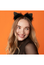 Kitsch Satin Cat Ears Headband - Black Glitter