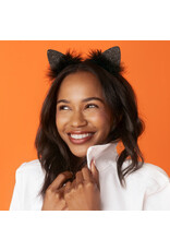 Kitsch Satin Cat Ears Headband - Black Glitter