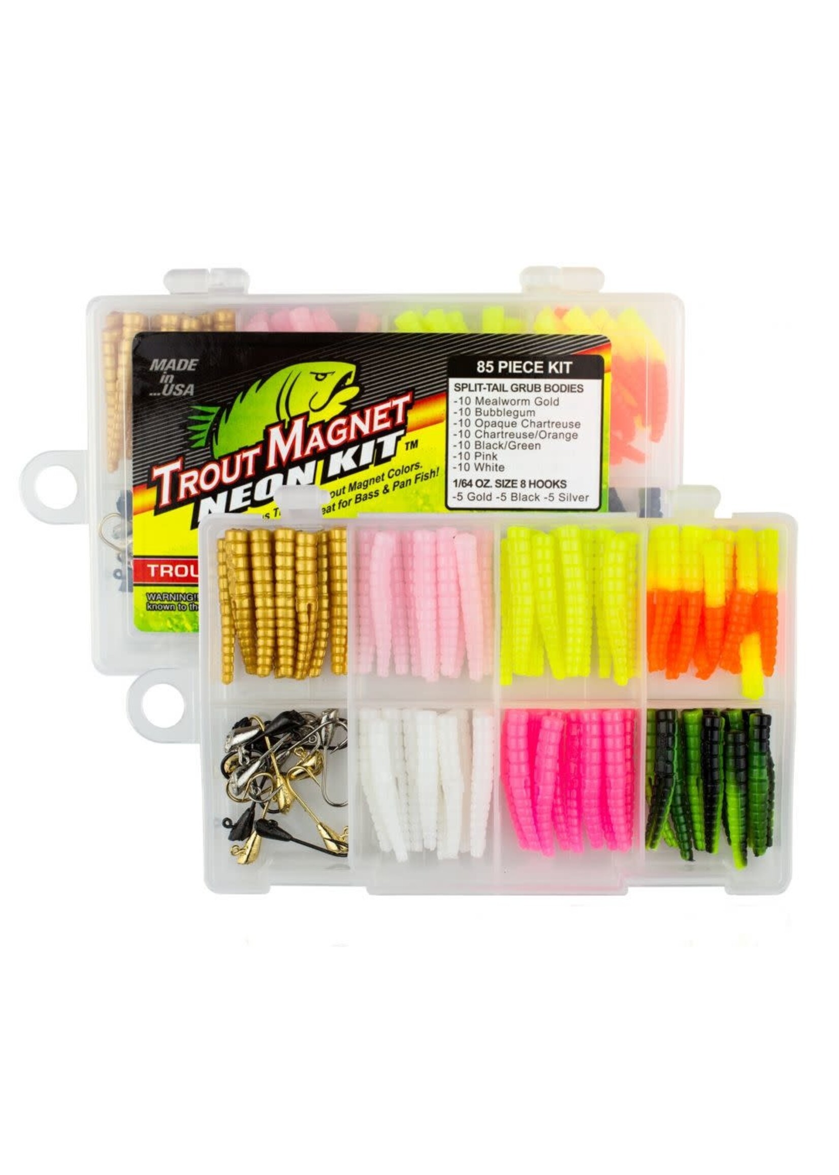  Trout Magnet Ultimate Bundle - 85 Piece Neon Grub Kit, 350 yd  Trout S.O.S. Spool, 100% Fluorocarbon Phantom Leader Line, and 4 E-Z Trout  Floats : Sports & Outdoors