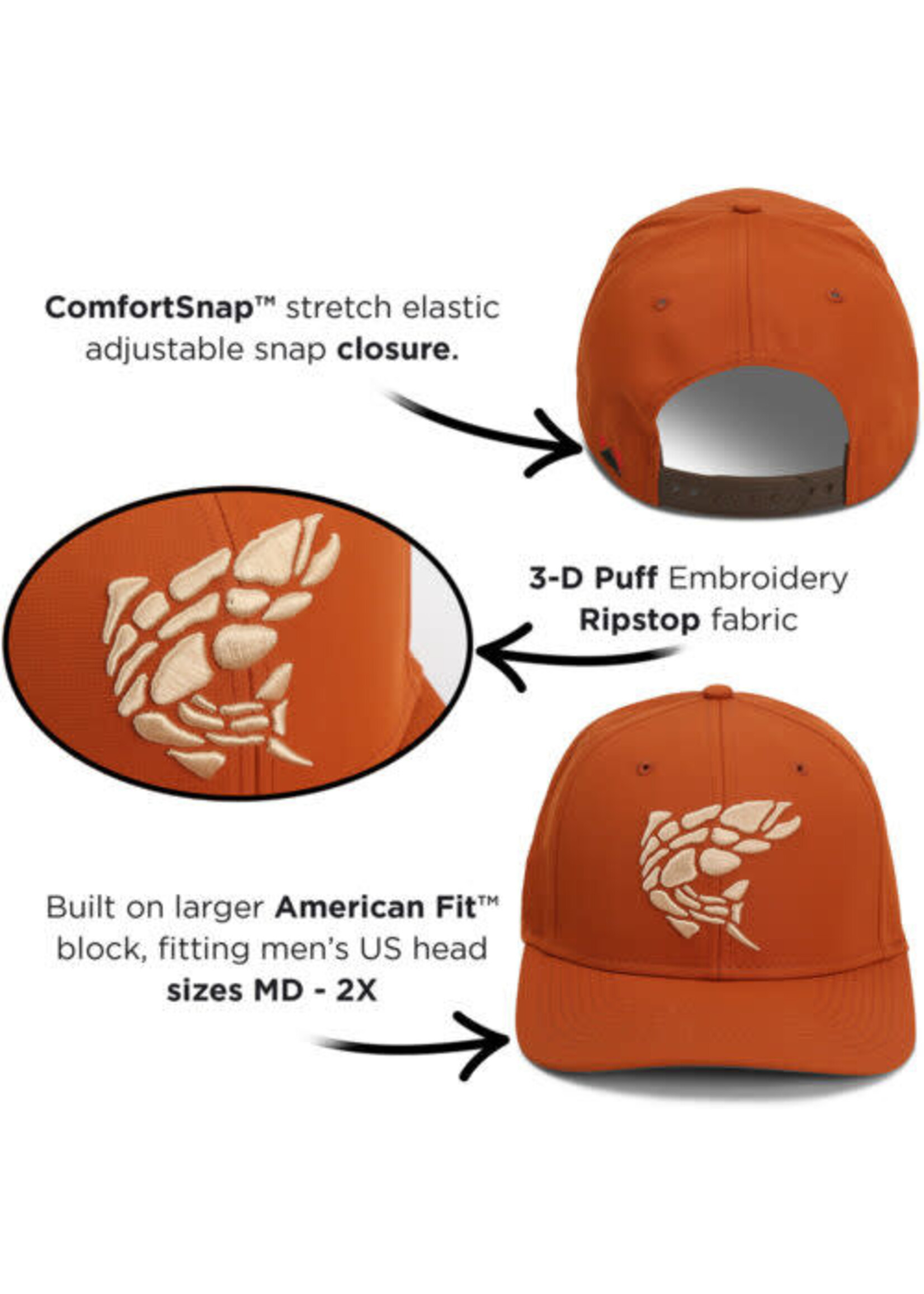 Paramount Outdoors Rock Fish 3-D Puff Embroidery Fishing Hat Salmon Trout Fly Fishing Baseball Cap