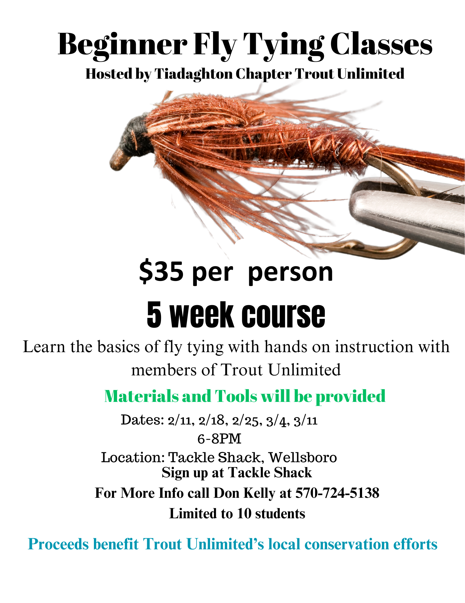 Beginner Fly Tying Class - starting February 11 at Tackle Shack