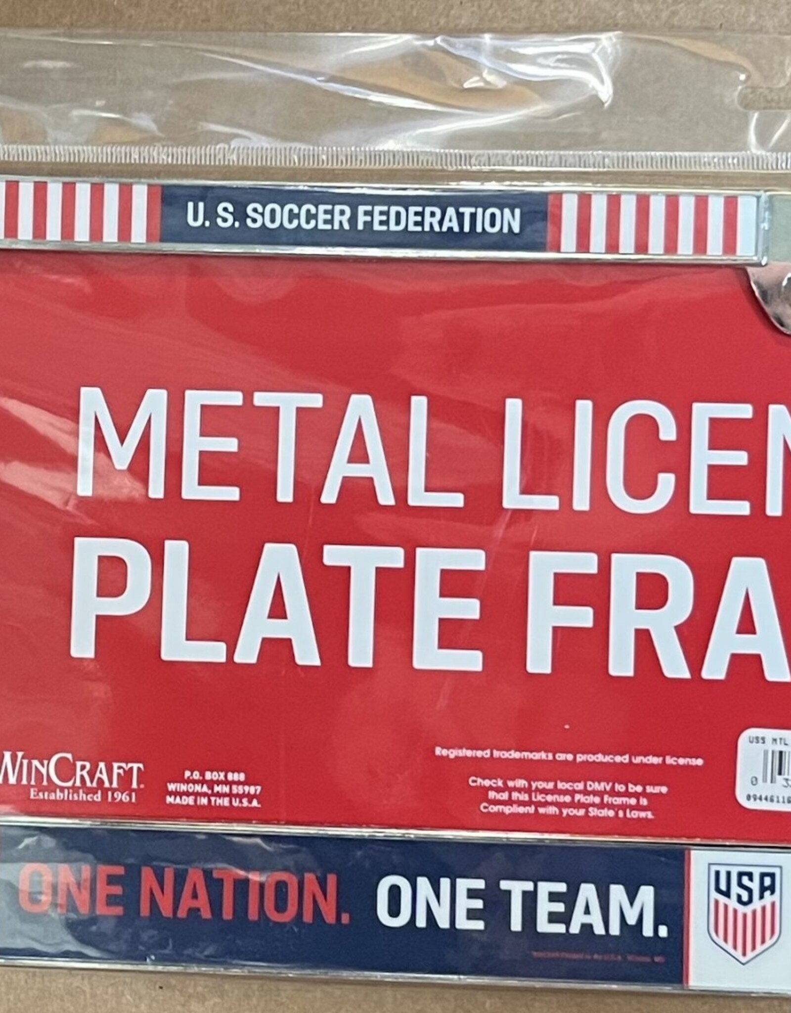USA One Nation One Team Metal License Plate Frame - Red