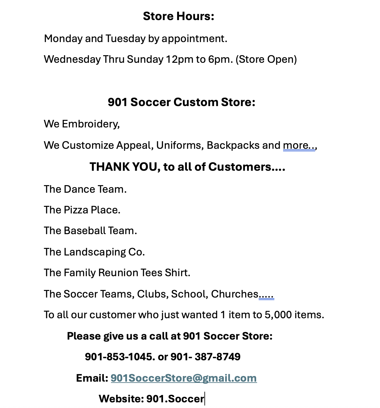 Note to customer