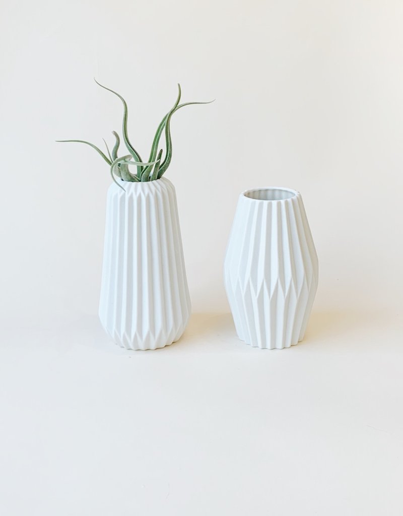 white pleated ceramic vase two styles