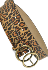 Leopard Print Belt with Double Circle Buckle Leatherette Belt