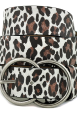 Leopard Print Belt with Double Circle Buckle Leatherette Belt