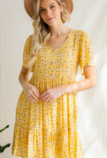 J.NNA FLORAL PRINTED V NECK BUTTON DOWN  DRESS