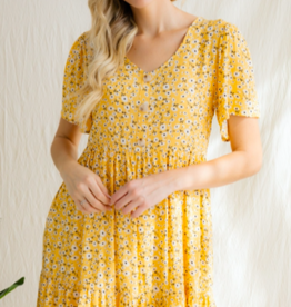 J.NNA FLORAL PRINTED V NECK BUTTON DOWN  DRESS