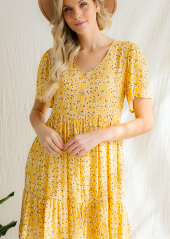 J.NNA FLORAL PRINTED V NECK BUTTON DOWN  DRESS