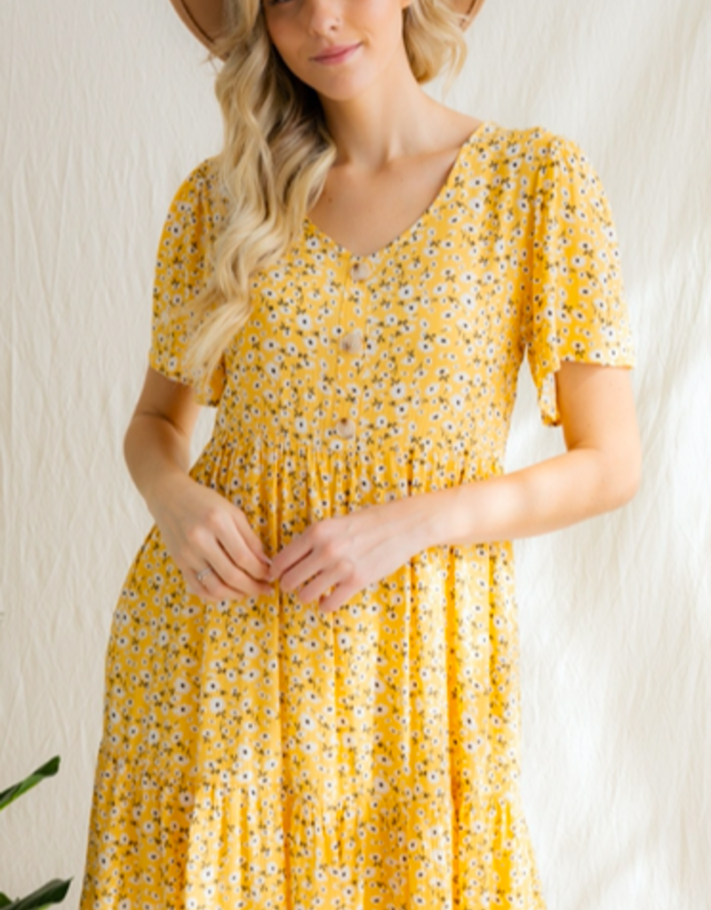 J.NNA FLORAL PRINTED V NECK BUTTON DOWN  DRESS