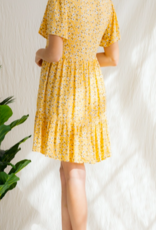 J.NNA FLORAL PRINTED V NECK BUTTON DOWN  DRESS