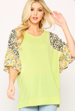 GIGIO Animal Print Ruffle Sleeve Top with Side Slits