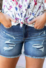 Grace and  Lace Grace and Lace Patched Disressed Shorts