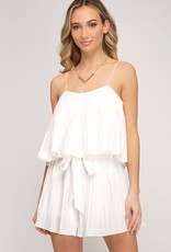 She + Sky Off  Shoulder with Straps Pleated Woven Romper