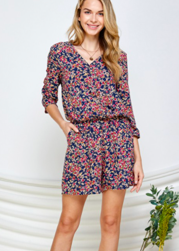 Lime N Chili Floral Print V-Neck Romper With Pockets