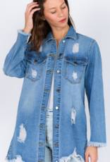 American Bazi Distressed Denim Shirt Style Jacket With Front & Side Pockets