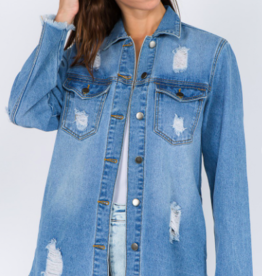 American Bazi Distressed Denim Shirt Style Jacket With Front & Side Pockets