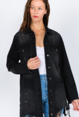 American Bazi Distressed Denim Shirt Style Jacket With Front & Side Pockets