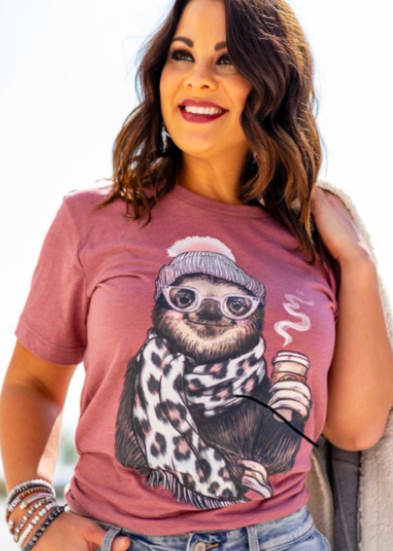 Haute Mess Sloth Leopard Winter Scarf Graphic Tee