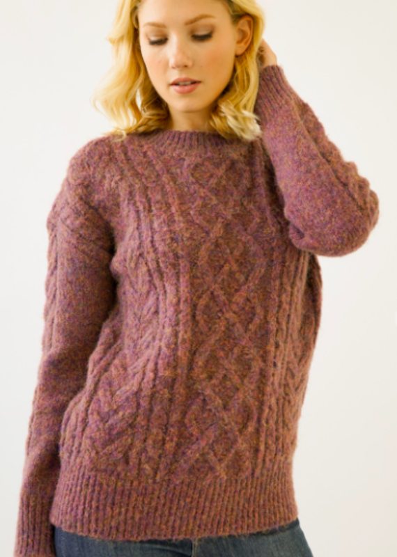 Mystree Multi Cable Knit Ribbed Pullover Sweater