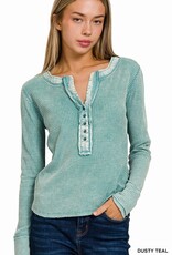 Lili Lu WASHED BABY WAFFLE CROP  HENLEY TOP