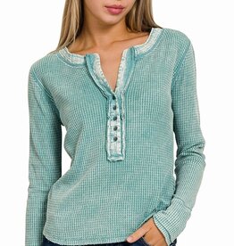 Lili Lu WASHED BABY WAFFLE CROP  HENLEY TOP