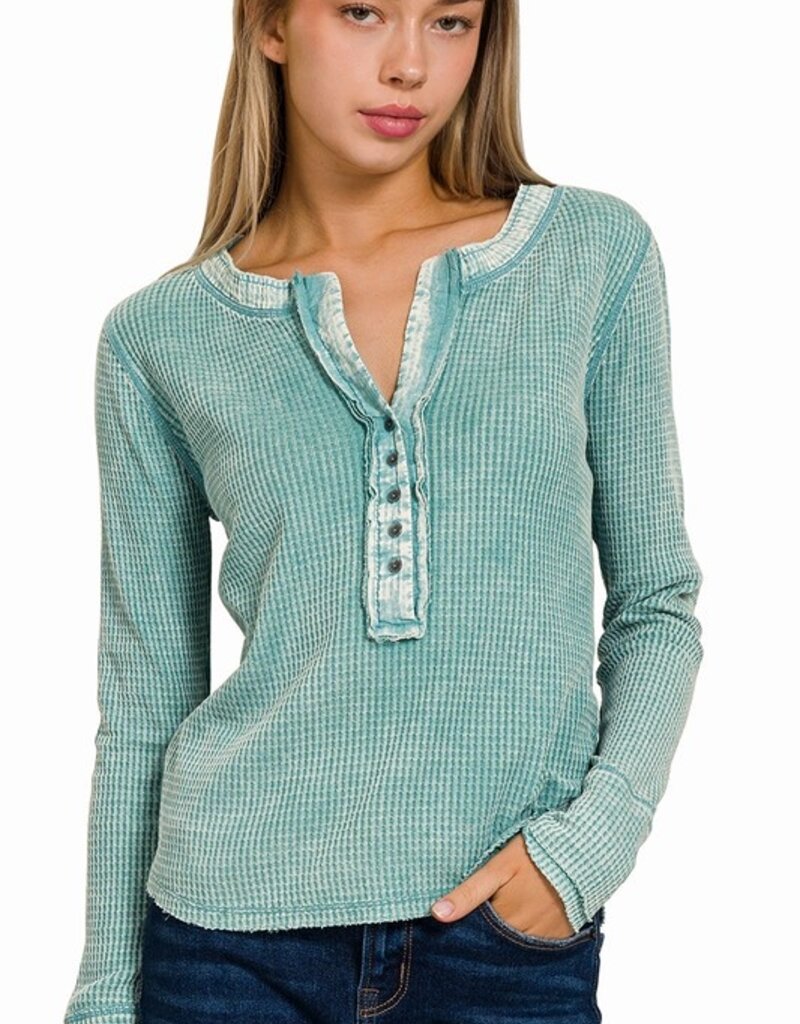 Lili Lu WASHED BABY WAFFLE CROP  HENLEY TOP