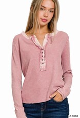 Lili Lu WASHED BABY WAFFLE CROP  HENLEY TOP