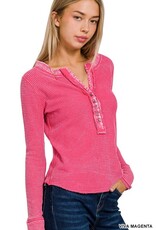 Lili Lu WASHED BABY WAFFLE CROP  HENLEY TOP