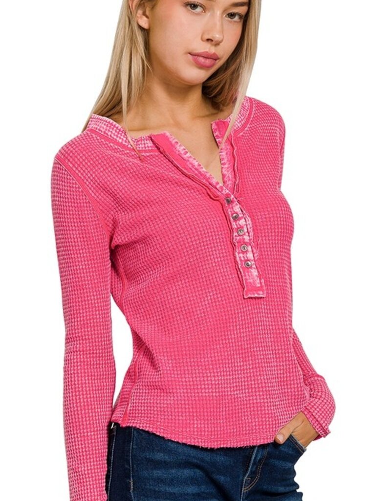 Lili Lu WASHED BABY WAFFLE CROP  HENLEY TOP