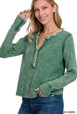 Lili Lu WASHED BABY WAFFLE CROP  HENLEY TOP