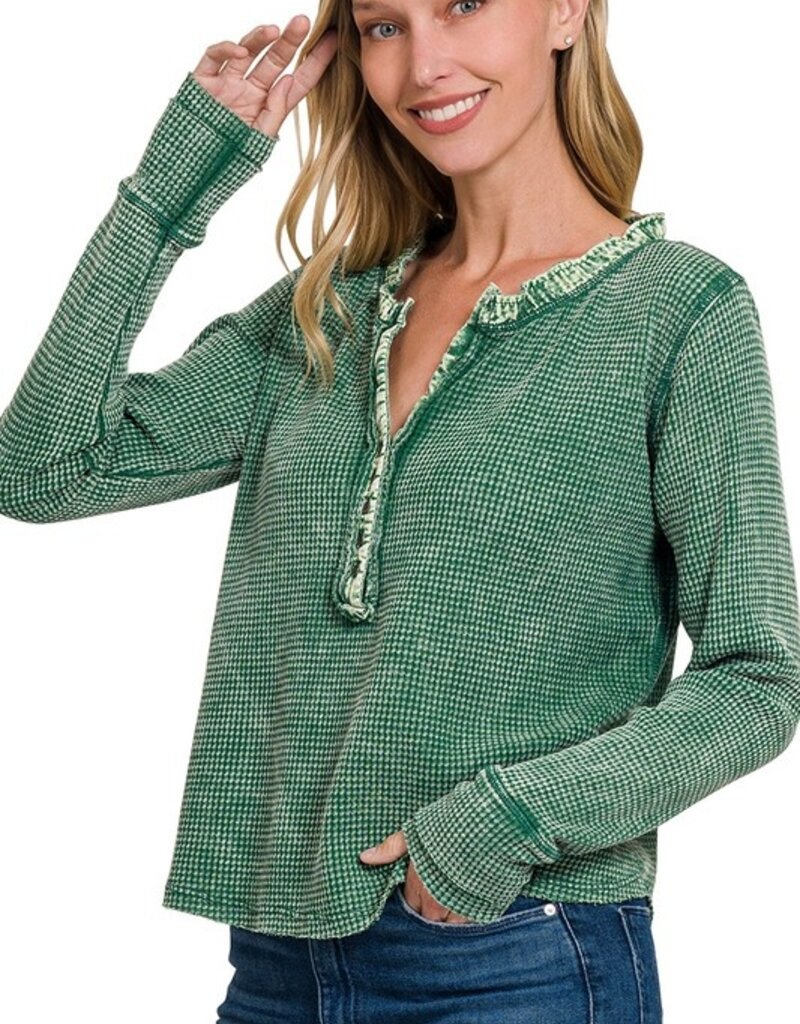 Lili Lu WASHED BABY WAFFLE CROP  HENLEY TOP