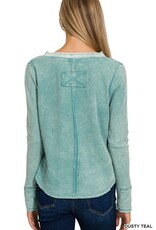 Lili Lu WASHED BABY WAFFLE CROP  HENLEY TOP