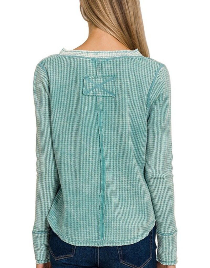 Lili Lu WASHED BABY WAFFLE CROP  HENLEY TOP