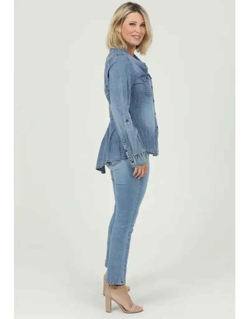 Embroidered Back Acid Wash Denim Top