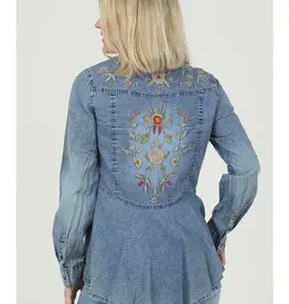 Embroidered Back Acid Wash Denim Top