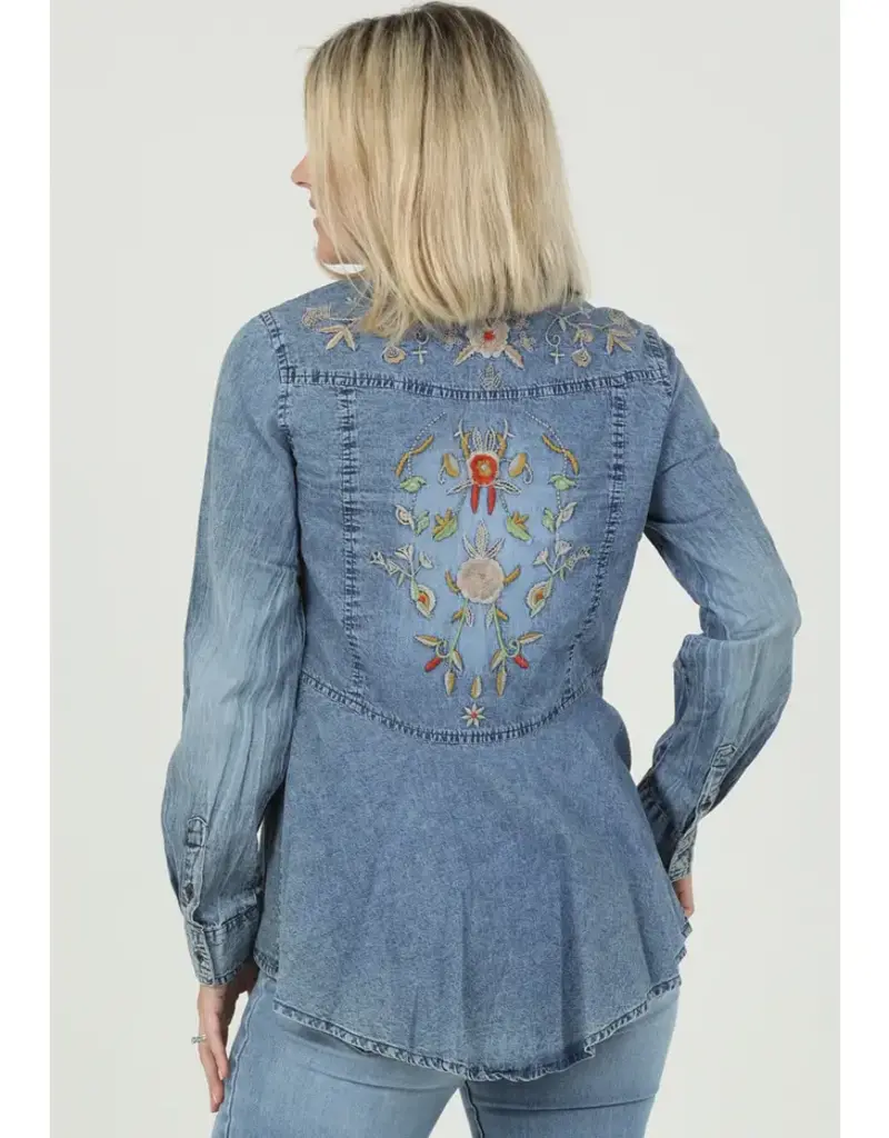 Embroidered Back Acid Wash Denim Top