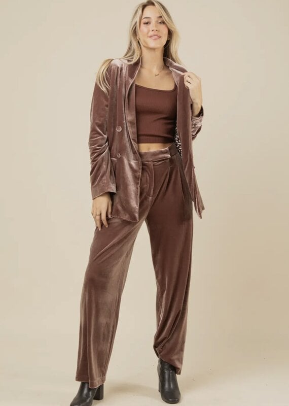 Lili Lu High Waist Velvet Holiday Party Straight Pants
