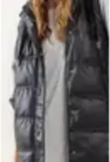 Ces Femme Faux Leather Hoodie Puffer Long Vest Jacket / JIC80300