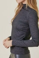 Lili Lu Shiny Ribbed Mock Neck Top